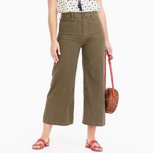 J Crew Point Sur washed loden green wide leg pants